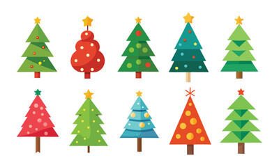 Colorful Christmas Trees Festive Holiday Decorations, Christmas Trees Set Vector Illustration