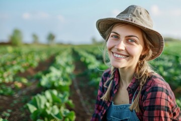 Portrait of a young Caucasian female farmer in the field
