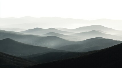 Fototapeta premium Vast Monochromatic Mountain Landscape Under Hazy Sky