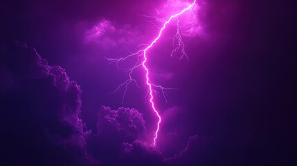 Striking lightning illuminates purple clouds in a dramatic, stormy sky