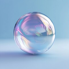 Holographic sphere on a pastel blue studio backdrop