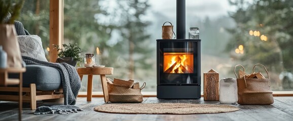 Cozy cabin with wood stove