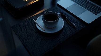 Coffee, laptop, pen, desk, night, office, work, background