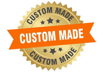 custom made. custom made round orange and gold label isolated on transparent background