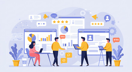 Business Team Brainstorming: Collaborative teamwork and strategic thinking converge as individuals analyze data on interactive screens.