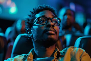 Portrait of a young African American man watching a movie in the theater
