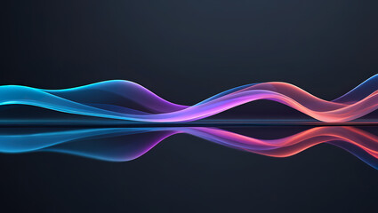 Translucent neon waves reflecting on dark surface with pastel color gradients