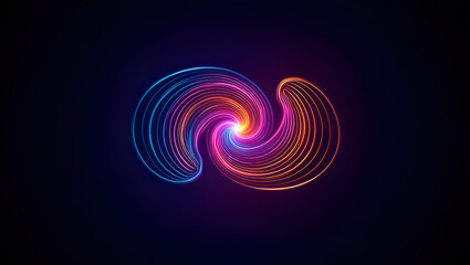 Vibrant neon vortex forming infinity shape on dark abstract background