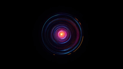 Concentric neon rings radiating from warm glowing center on black background