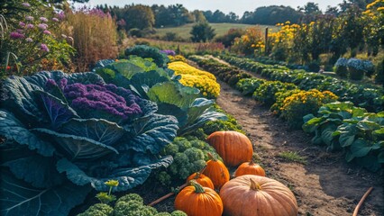 Vibrant Organic Vegetable Garden with Colorful Produce and Greens V3