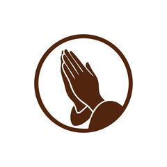 Circle icon with praying hands silhouette, flat design