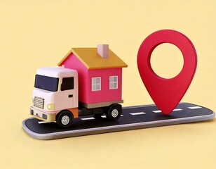 Pink House Relocation: A Simple 3D Cartoon Illustration