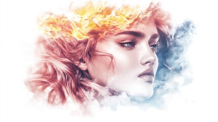 Chromolithographic Portrait of Cosmic Sun Warrior Queen with Iridescent Waves and Celestial Armor in Sepiatone Oil Painting Aesthetic