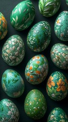 Hand-Painted Easter Eggs with Floral and Leaf Designs: A Collection of Artistically Decorated Eggs for a Joyful and Colorful Celebration of Spring.