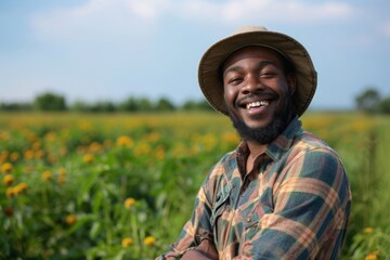 Portrait of a young African American male farmer in the field