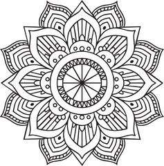Fototapeta premium Floral Mandala Line Art Design Isolated on White Background