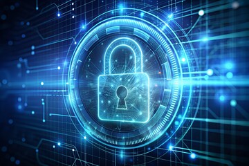 Secure Mobile Technology: Digital Lock on Smartphone Screen with Laptop Background