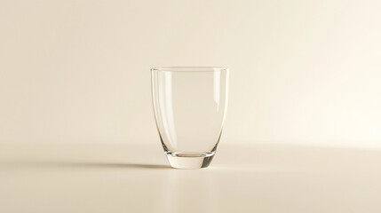 Empty transparent glass cup centered on pale beige b