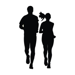 Black Silhouette of Jogging Couple Fitness and Running Art