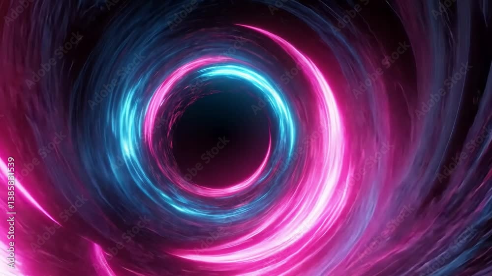 Poster vibrant circular tunnel with blue and pink light trails creating a dynamic and hypnotic visual effec