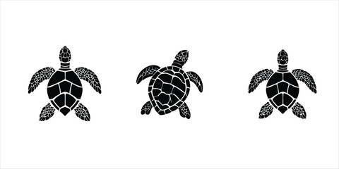 turtles vector silhouette set illustration on white background. turtles black icon.