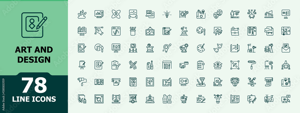 Fototapete Design linear icon collection. Graphic outline icons pack. Icons for UI designs. Artistic simple icon. Minimalist vector artwork and illustration.
