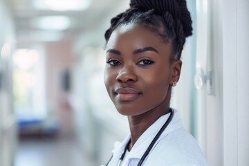 Fototapeta premium Portrait of a young African American female doctor in hospital
