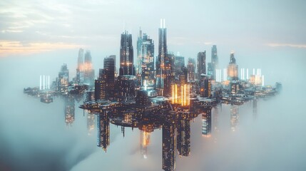 Fototapeta premium Futuristic Cityscape: A Floating Metropolis in the Clouds