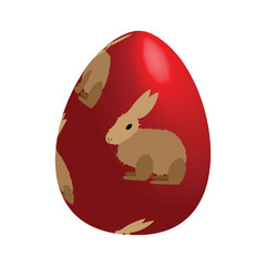 Colorful 3d red egg with cute rabbit