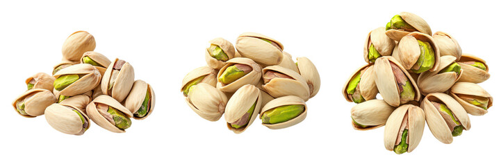 Three clusters of pistachios.