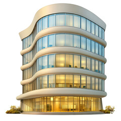 Modern architectural building with an abundance of large providing a bright and open feel to the structure isolated on transparent background..