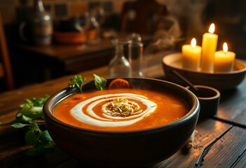 Italian Laksa Soup in rustic setting