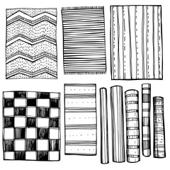 Hand-drawn carpets on white background.  Vector sketch  illustration.  