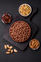 Cereal chocolate corn balls in a bowl