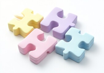 Obraz premium Pastel puzzle pieces arranged on white background, forming a solution