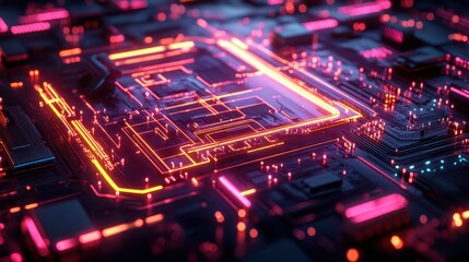 Obraz premium Neon Circuit Board Abstract Technology Design,