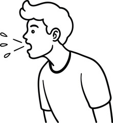 Man Yelling Expression with Droplets Black Outline Style Isolated on Transparent Background