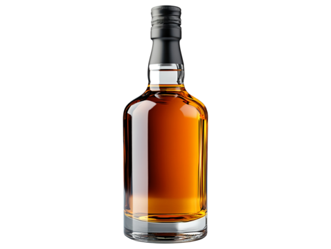 A full bottle of whiskey isolated on transparent background