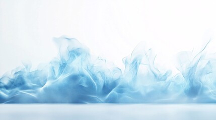 Abstract blue particles flowing forming a wavy shape on a white background