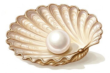 Decorative pearl shell. Illustration of decorative pearl, isolated on the white