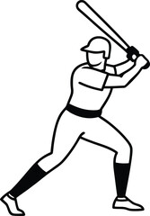 Obraz premium Minimalist Baseball Player Ready to Swing Bat Outline with Transparent Background