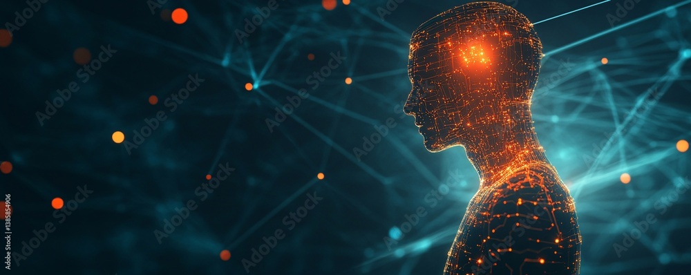 Fototapete 3d rendering of a human head forming with connected dots symbolizing the future of ai