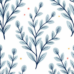 Seamless floral pattern flowers leaves blue vector background summer spring