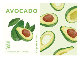 Avocado packaging design templates, watercolour style vector illustration.