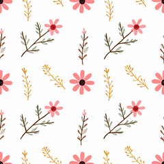 A color floral pattern with a variety of abstract leaves and flowers on a white background, perfect for spring and summer designs.