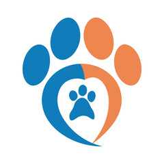 Fototapeta premium Paw Print Heart Logo Design Symbol of Pet Love and Care
