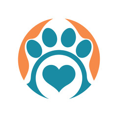 Fototapeta premium Paw Print Heart Logo Symbol of Pet Love and Care
