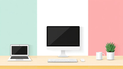 Minimalist Workspace Desktop Background - Clean workspace, productivity, organization, technology, simple design. Symbolizing efficiency, calm focus, modern work, life, and achieving goals