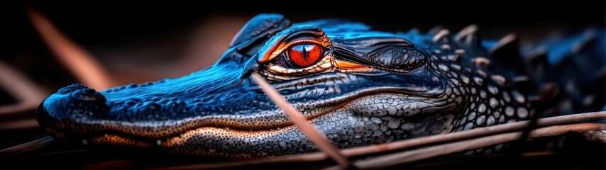 Realistic Crocodile Peeking Through Grass in Dimly Lit Natural Habitat, Capturing Intricate Details of Eye and Texture in High Resolution