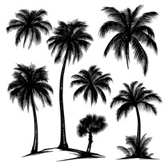 Majestic Palm Trees Tropical Paradise Black and White Sketch